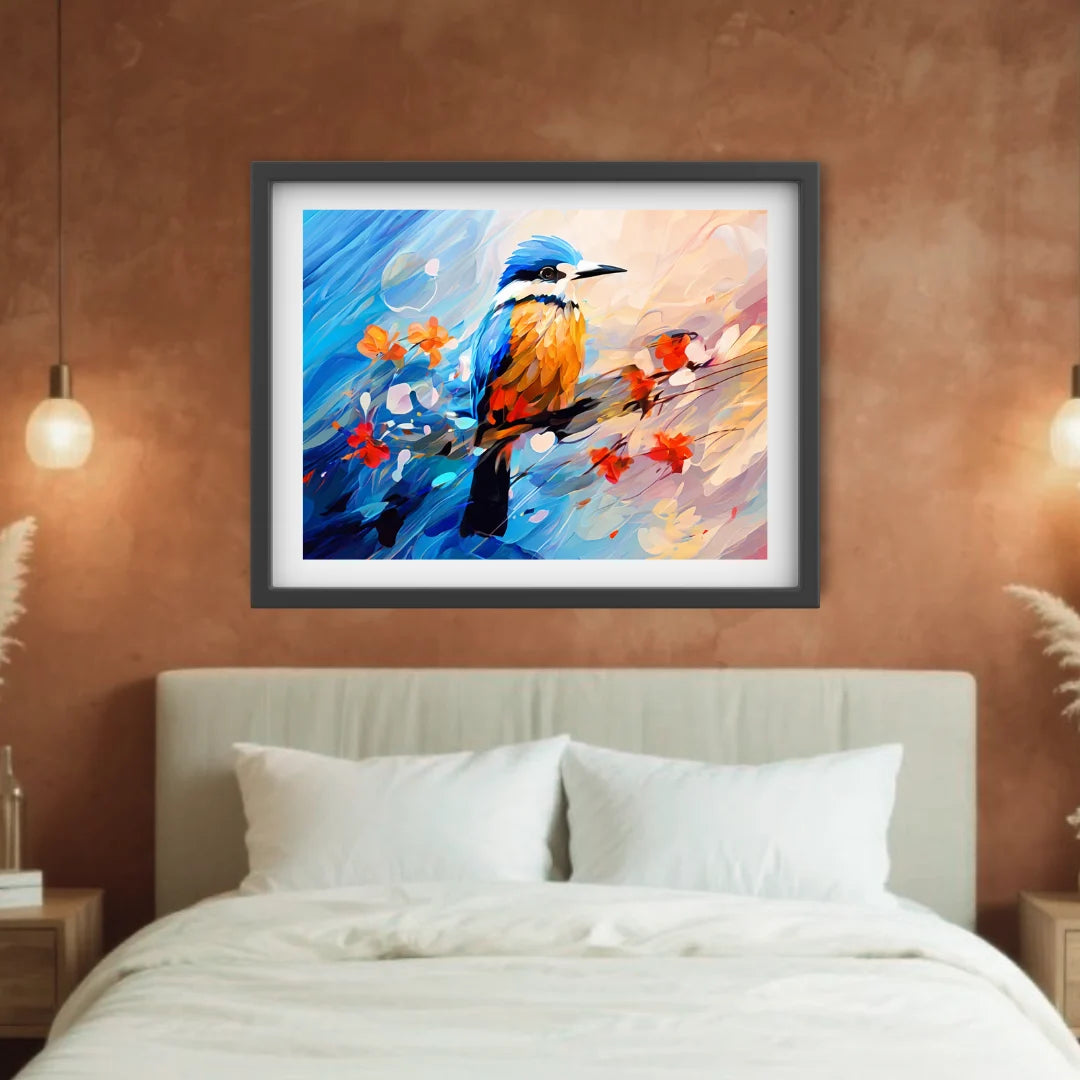 Kingfisher bird canvas wall decor for bedroom interior