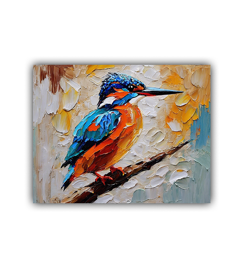 Kingfisher bird wall art canvas painting with modern abstract design