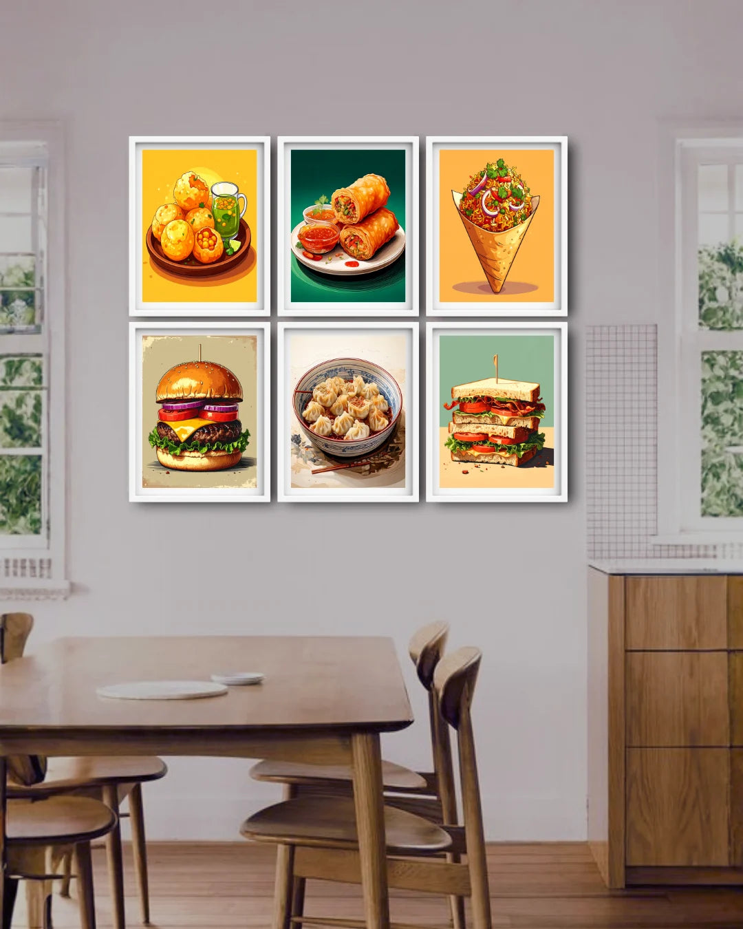 Kitchen and dining food wall decor canvas set with fast food theme