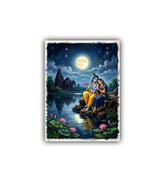 close-up of Krishna moonlight wall art canvas with detailed design