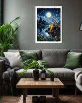 Krishna moonlight wall art canvas displayed in modern living room setup