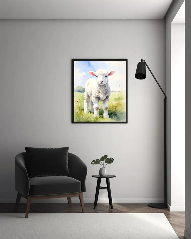 Lamb canvas painting for modern hallway and home wall decor