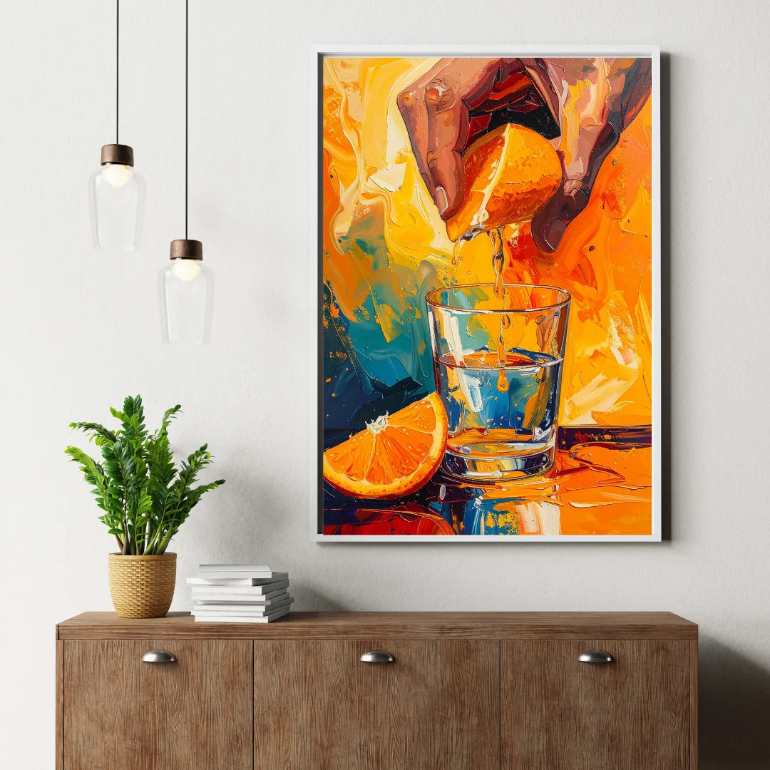 Lemon beverage canvas painting wall art for home and cafe decor