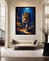 Leopard Canvas Wall Art in White Frame Displayed in Contemporary Dining Room