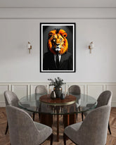 lion wall art canvas in modern dining room decor