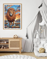 colorful lion wall art canvas in kids nursery interior