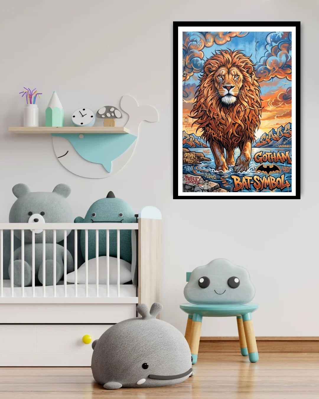 lion canvas wall art in kids playroom decor