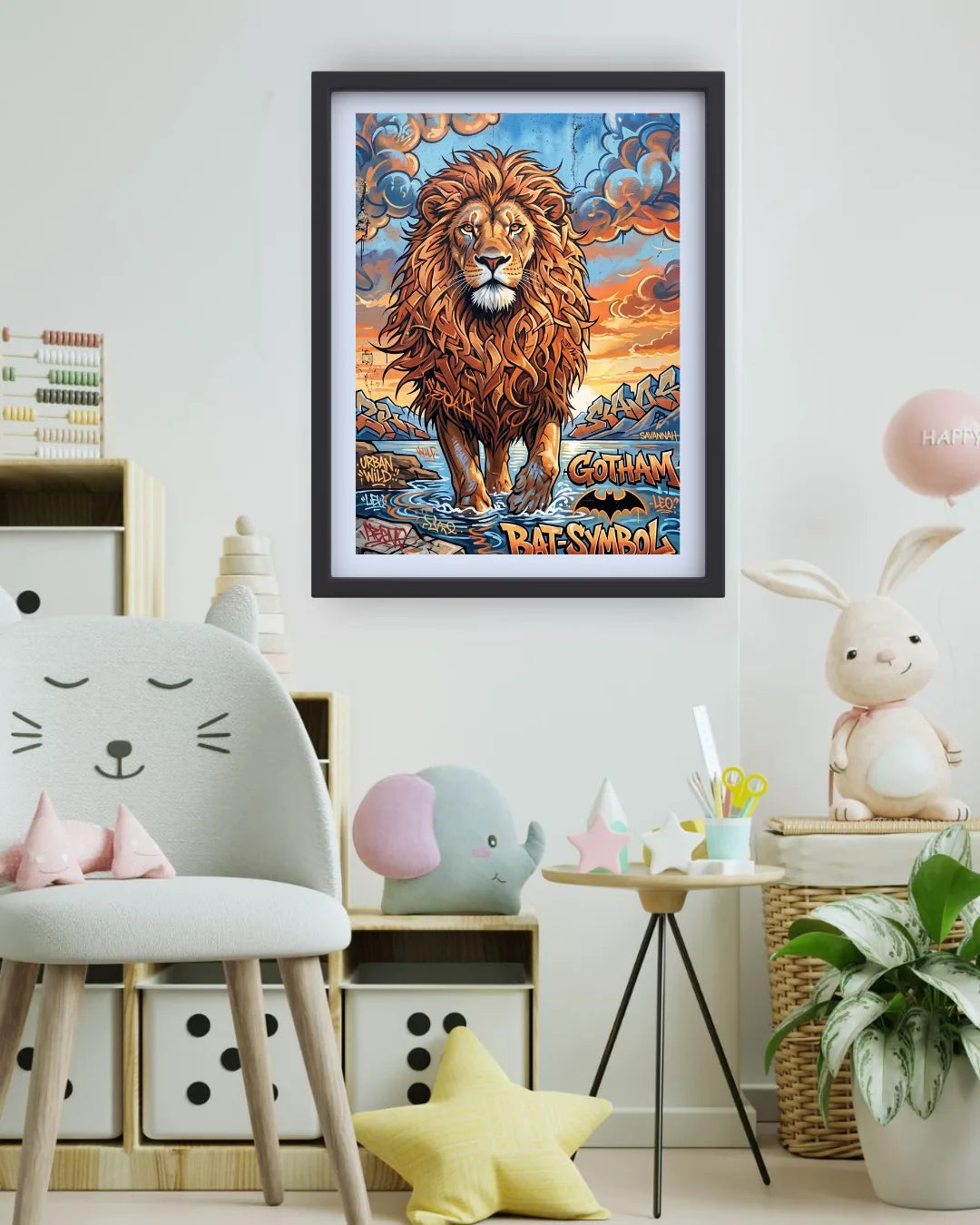 lion wall art canvas in kids study room decor