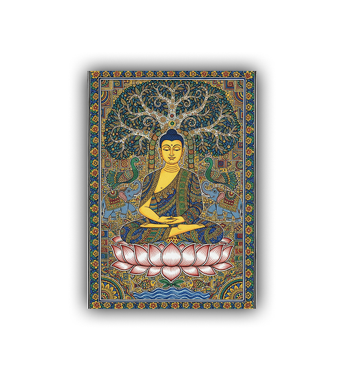 Close-up view of Lord Buddha wall art canvas painting with detailed artwork
