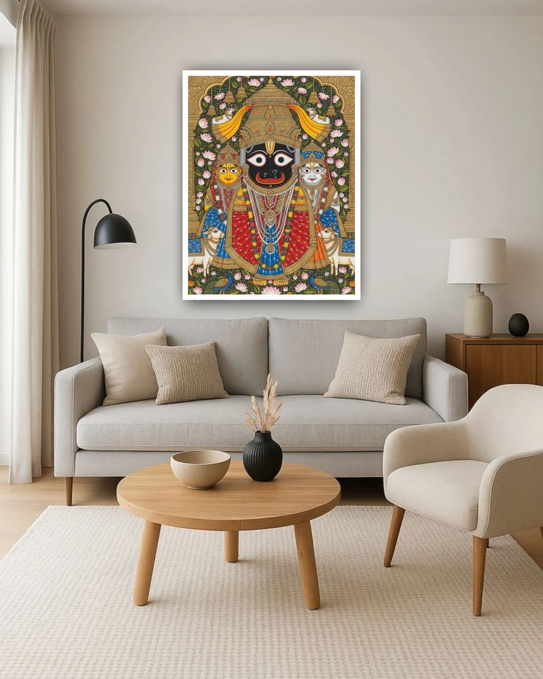 Lord Jagannath canvas painting displayed in home interior