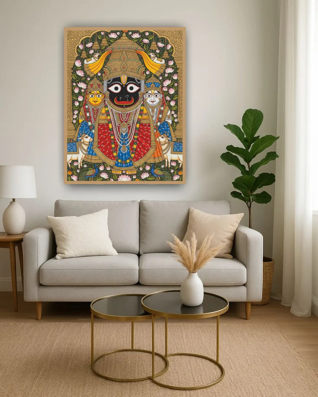 Lord Jagannath canvas painting for living room wall decor, spiritual Indian art
