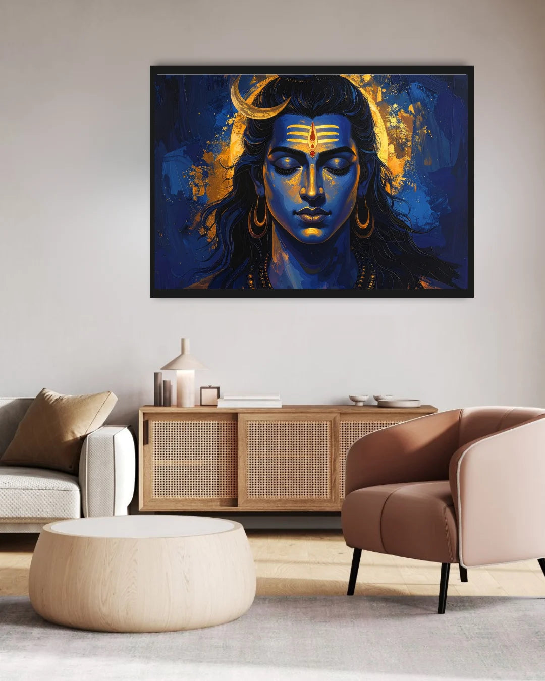 lord shiva wall art canvas in modern living room decor