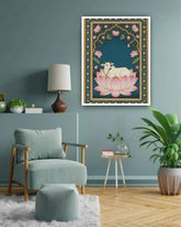 Lotus canvas painting displayed in modern home interior