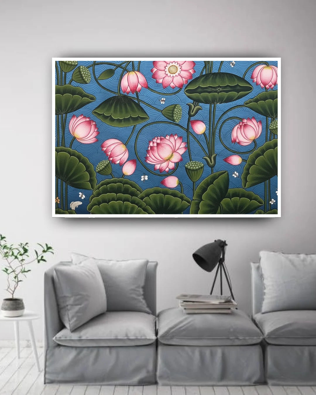 Lotus flower canvas painting for living room wall decor, floral wall art