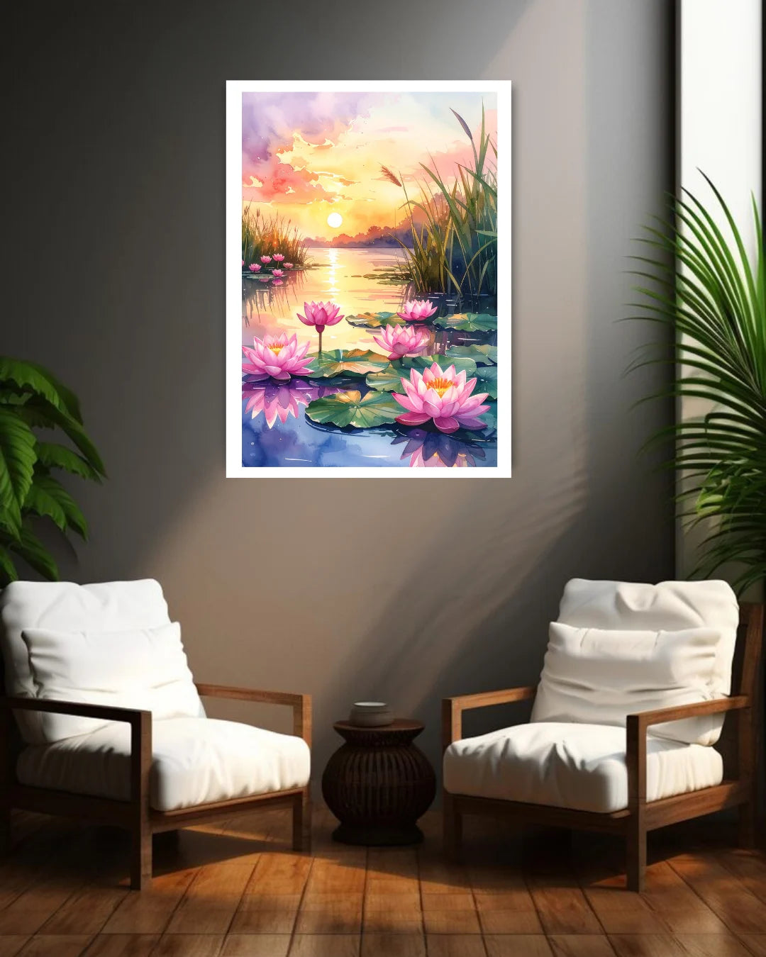 lotus sunset wall art canvas in stylish modern home decor