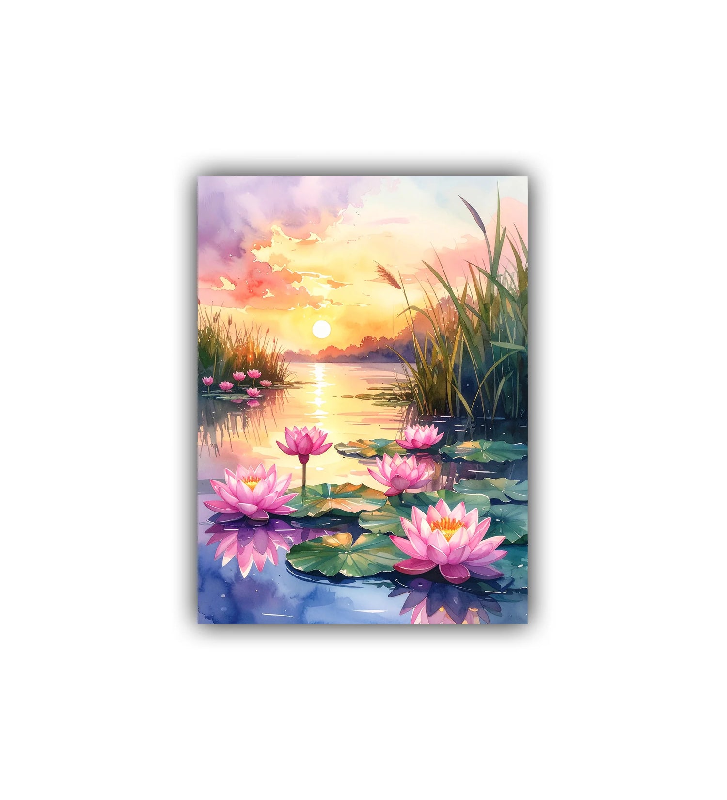 close-up of lotus sunset wall art canvas with vibrant colors