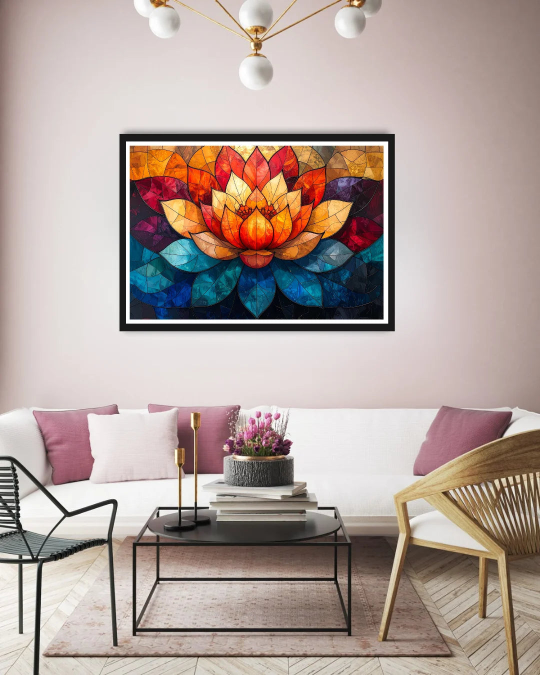 lotus flower wall art canvas in modern living room decor