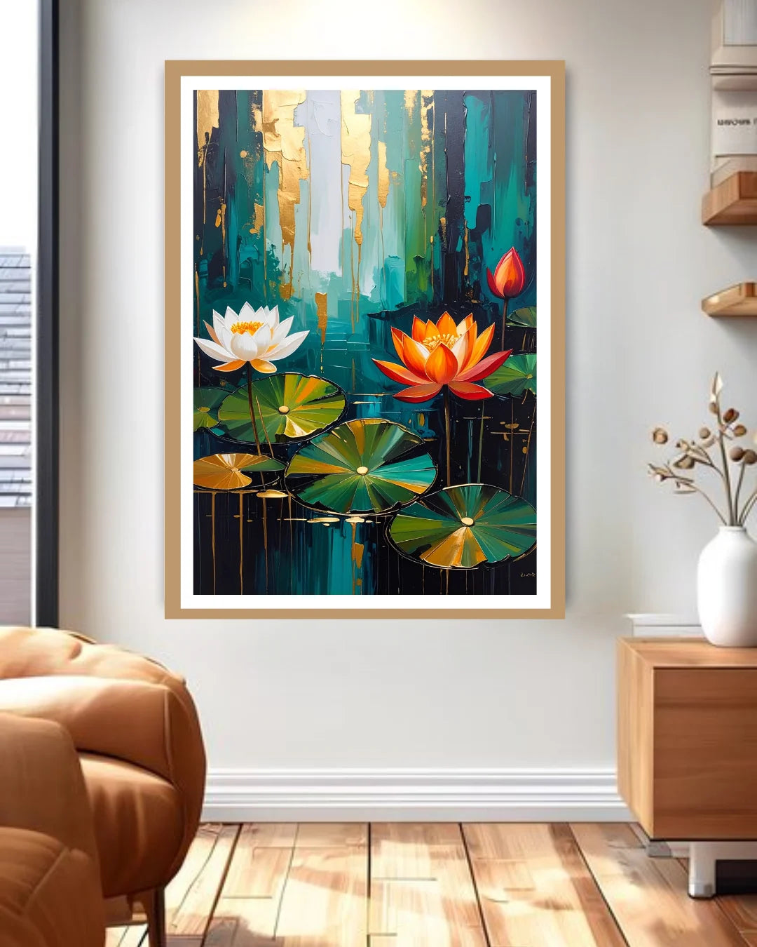 floral wall art canvas in meditation room interior