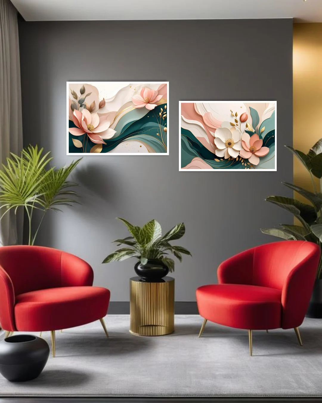 lotus floral wall art canvas in stylish modern home interior