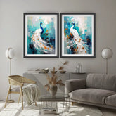 Luxury peacock bird wall decor canvas set for premium home interiors