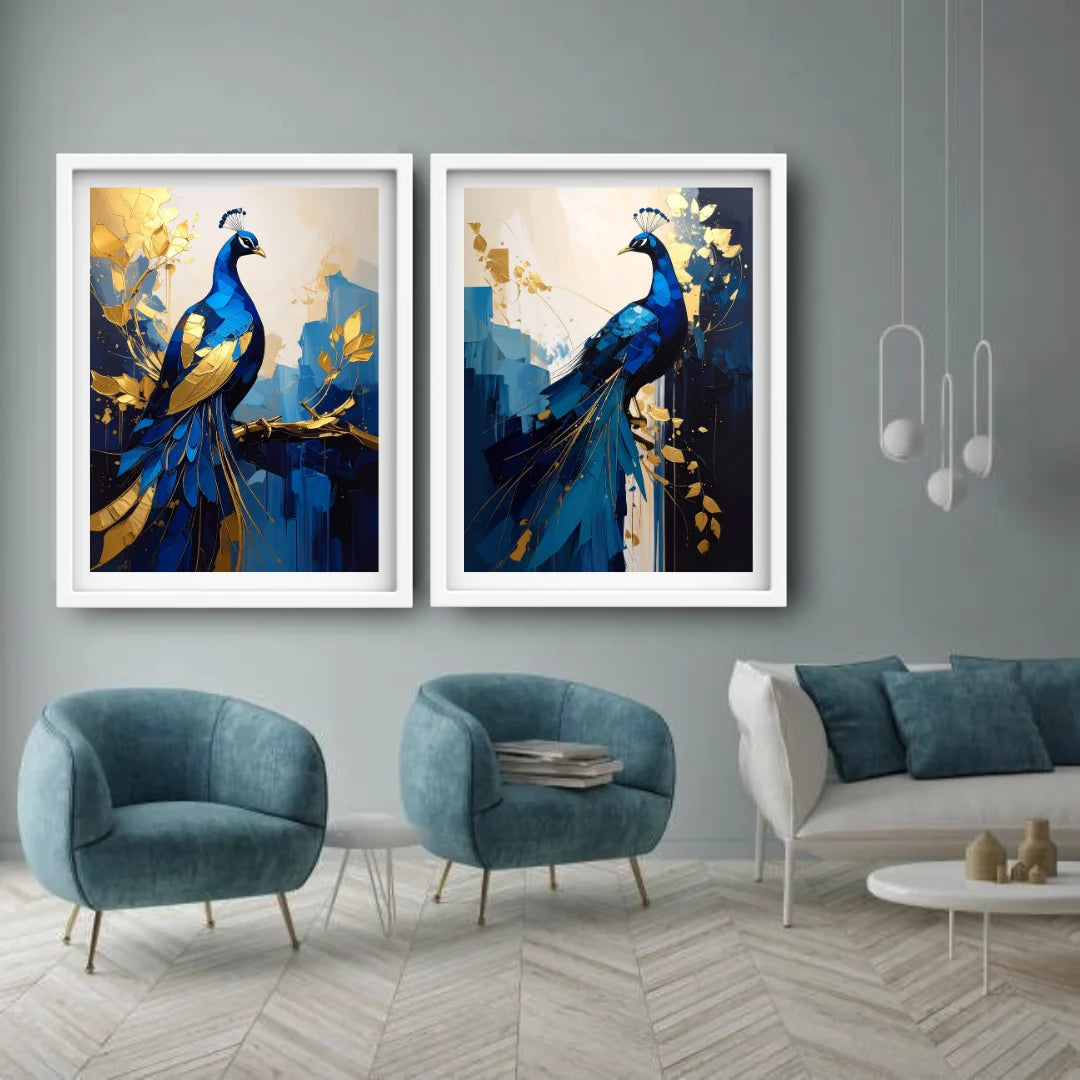 Luxury peacock wall decor canvas painting set for premium interiors