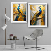 Luxury peacock wall decor canvas painting set for premium interiors