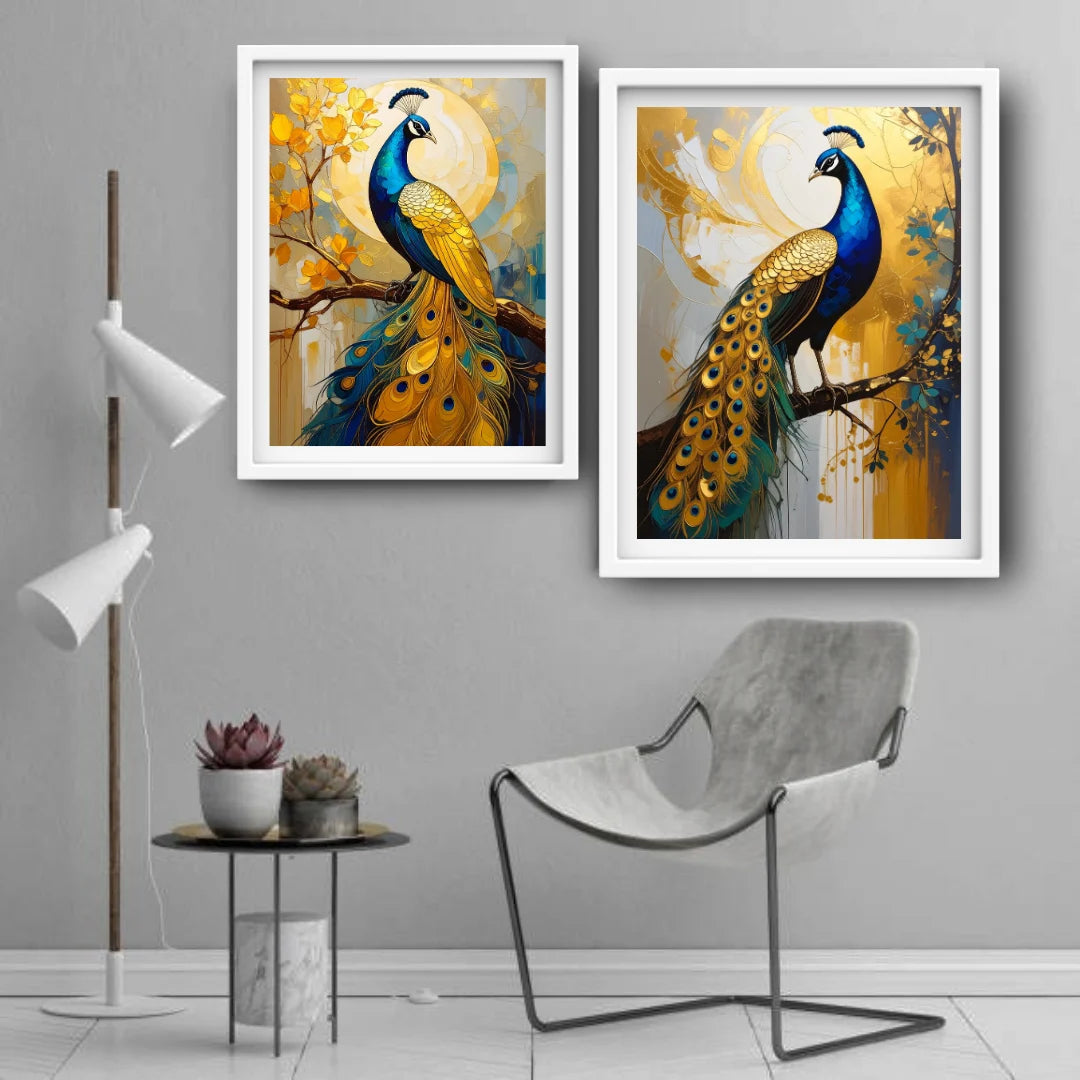 Luxury peacock wall decor canvas painting set for premium interiors