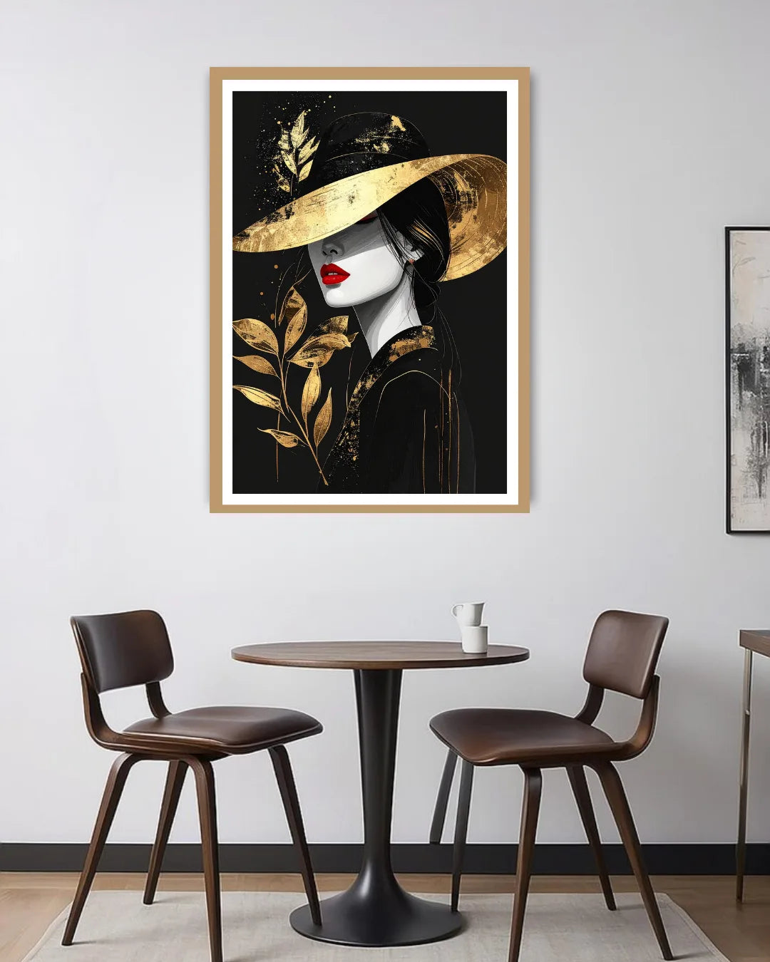 luxury portrait wall art canvas in cafe interior design