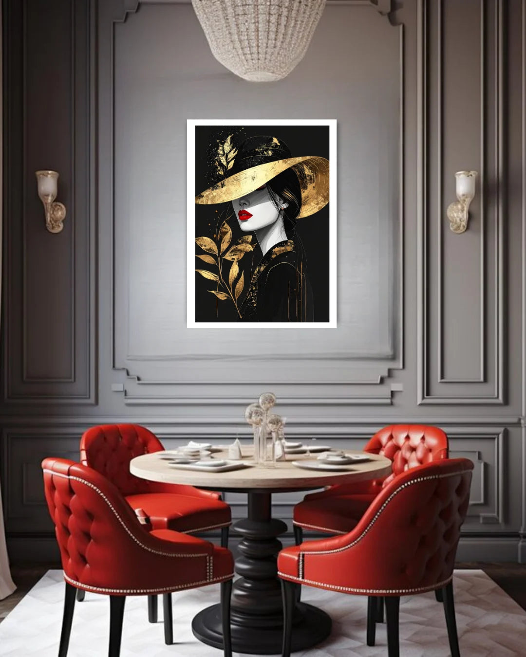 luxury woman wall art canvas in modern dining room decor