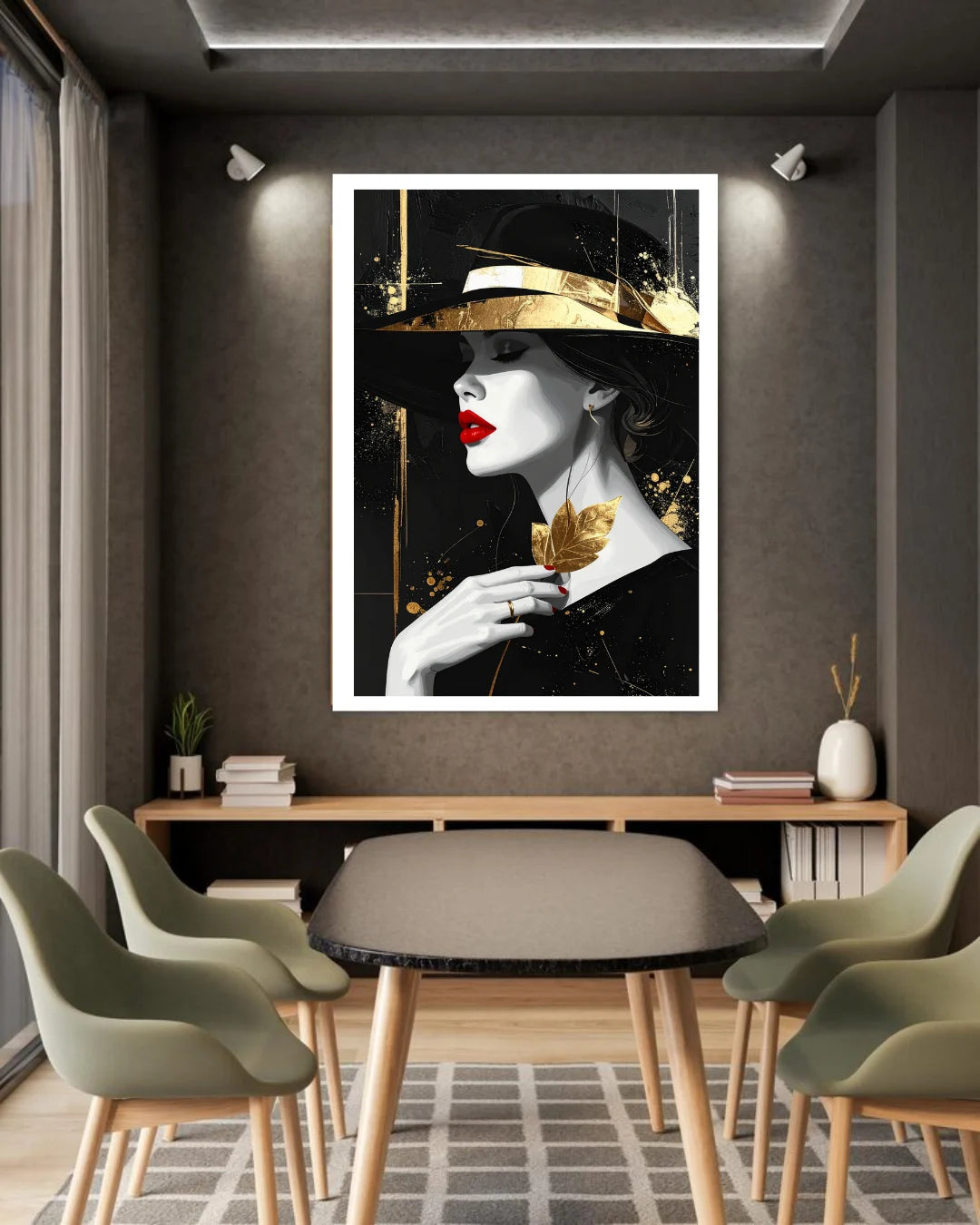 luxury woman wall art canvas in modern dining room decor