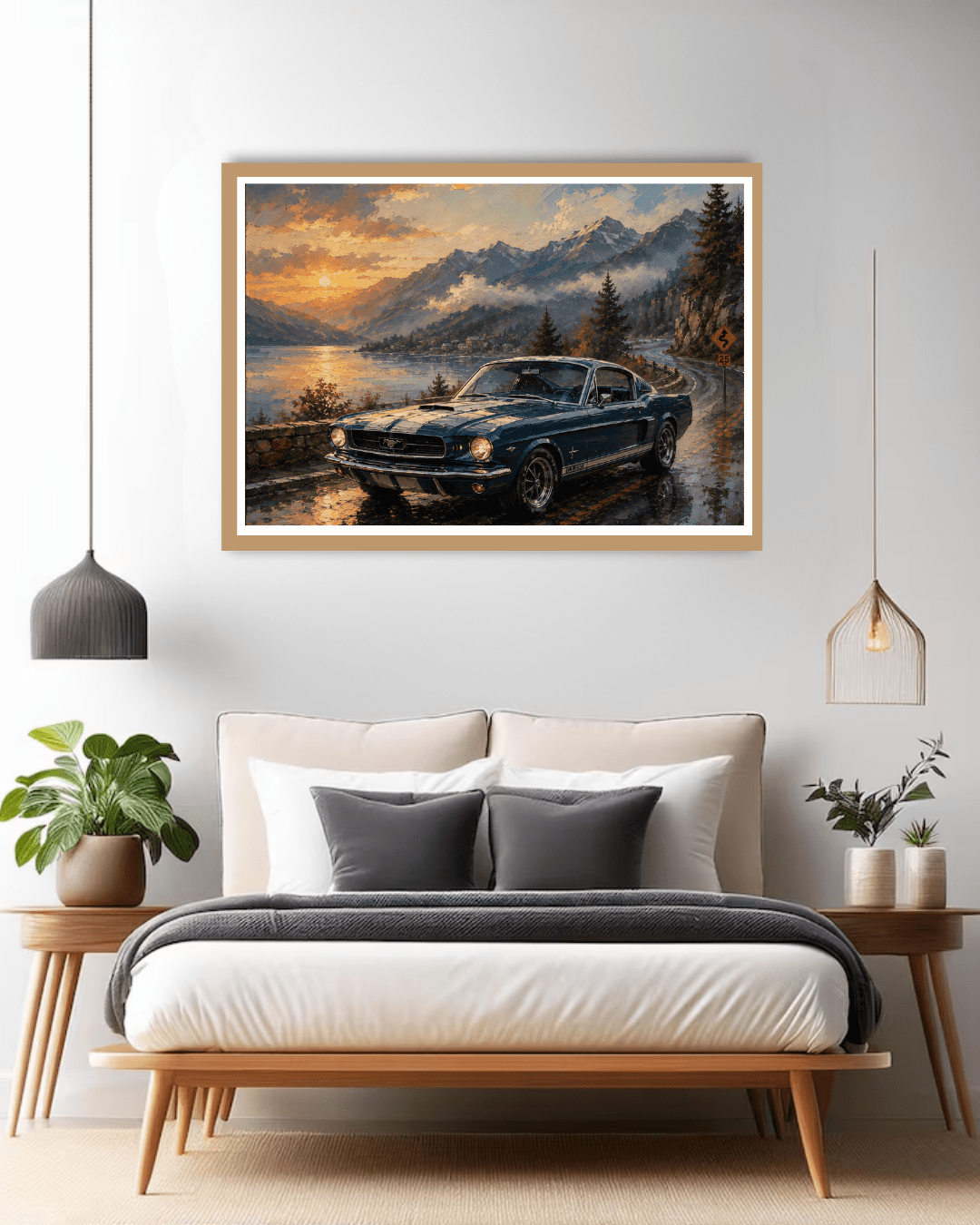 luxury car wall art canvas in modern bedroom decor