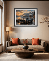 mountain sunset car painting wall art design