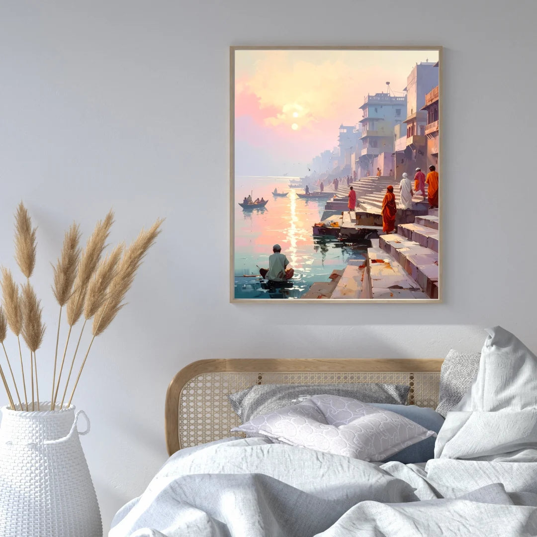 Indian riverside ghat canvas painting wall art

