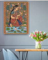  Madhubani art wall painting with floral decor, traditional Indian artwork for modern home interior