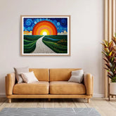 Sunrise landscape wall art painting for modern living room decor

