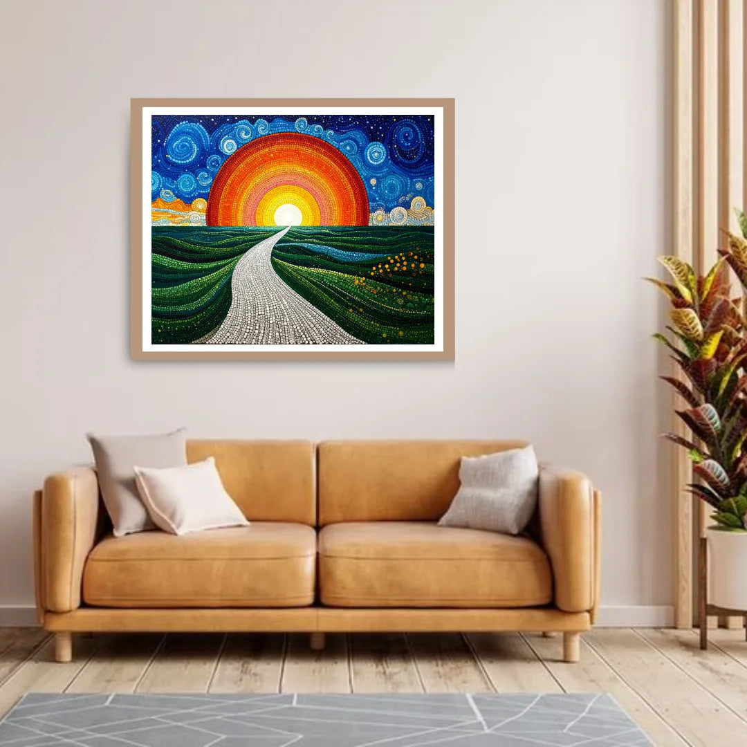 Sunrise landscape wall art painting for modern living room decor
