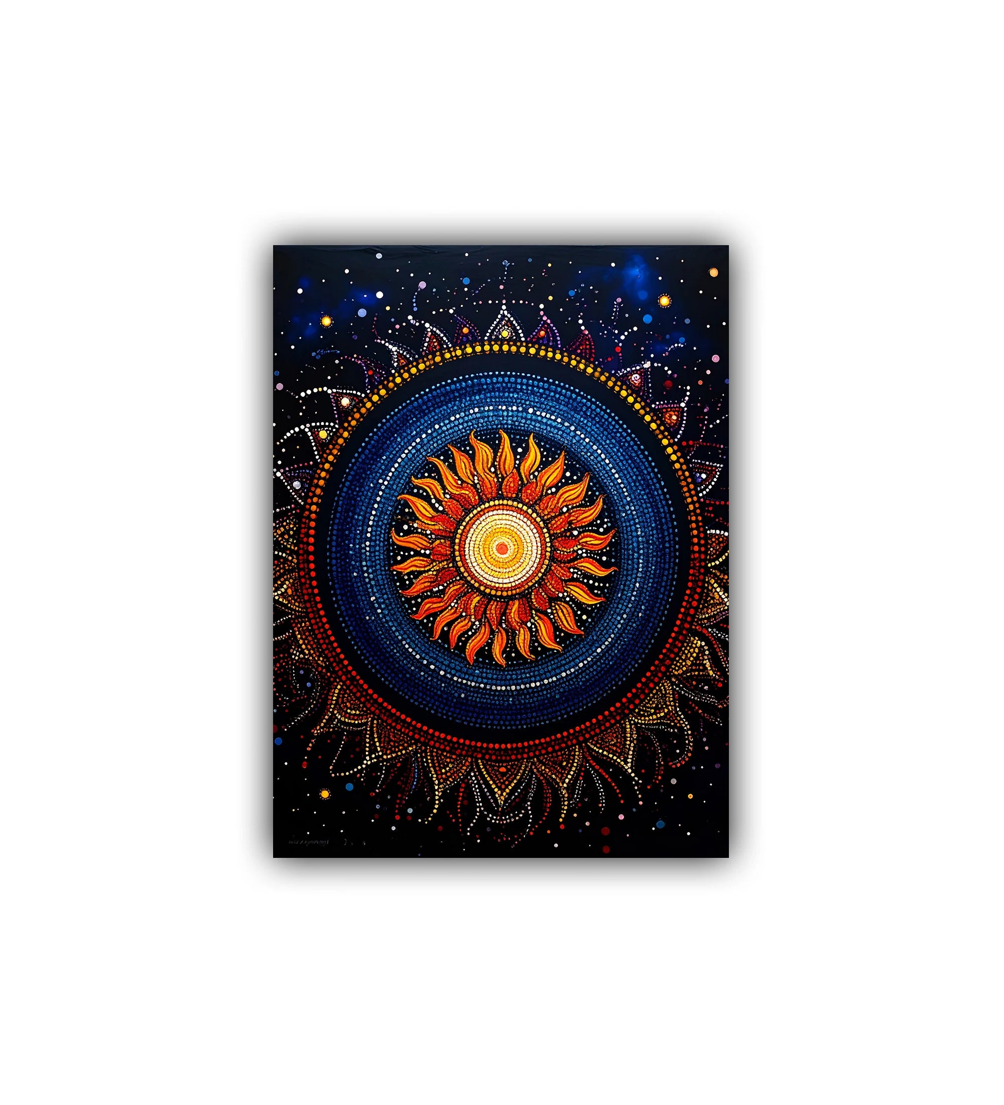 close-up of cosmic mandala wall art canvas with detailed pattern