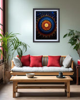 mandala artwork displayed in cozy and stylish living room