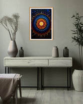spiritual mandala painting displayed in minimal home interior