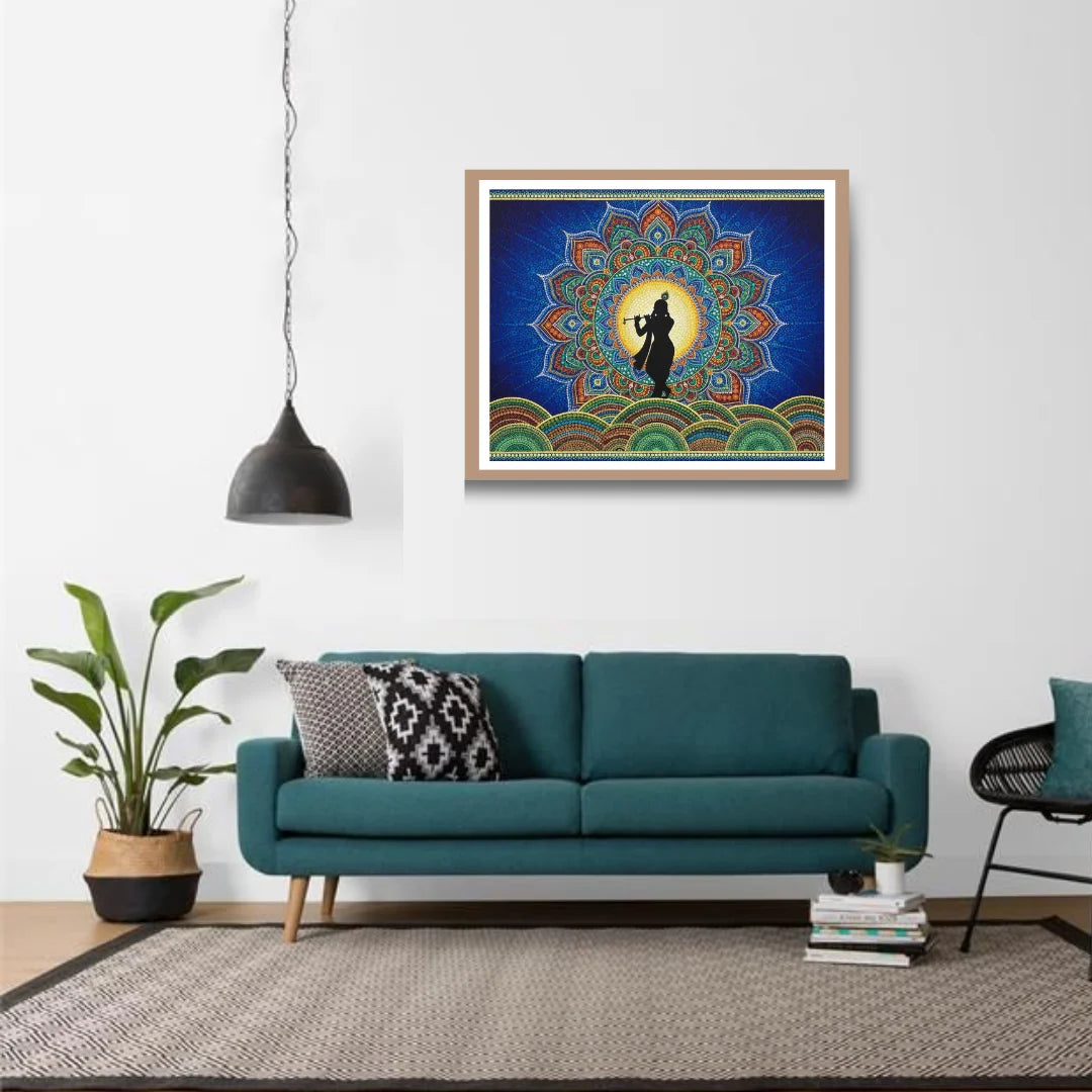 Mandala wall painting for peaceful living room interior
