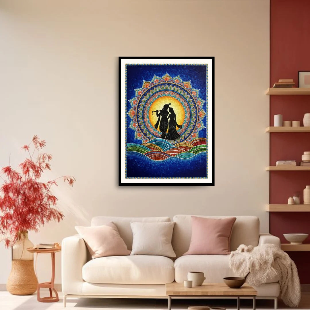 Mandala canvas wall painting for peaceful living room decor
