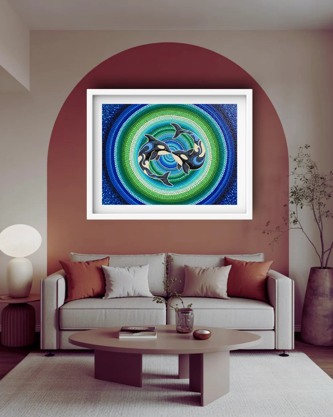 Mandala dolphin wall art for meditation and yoga room decor
