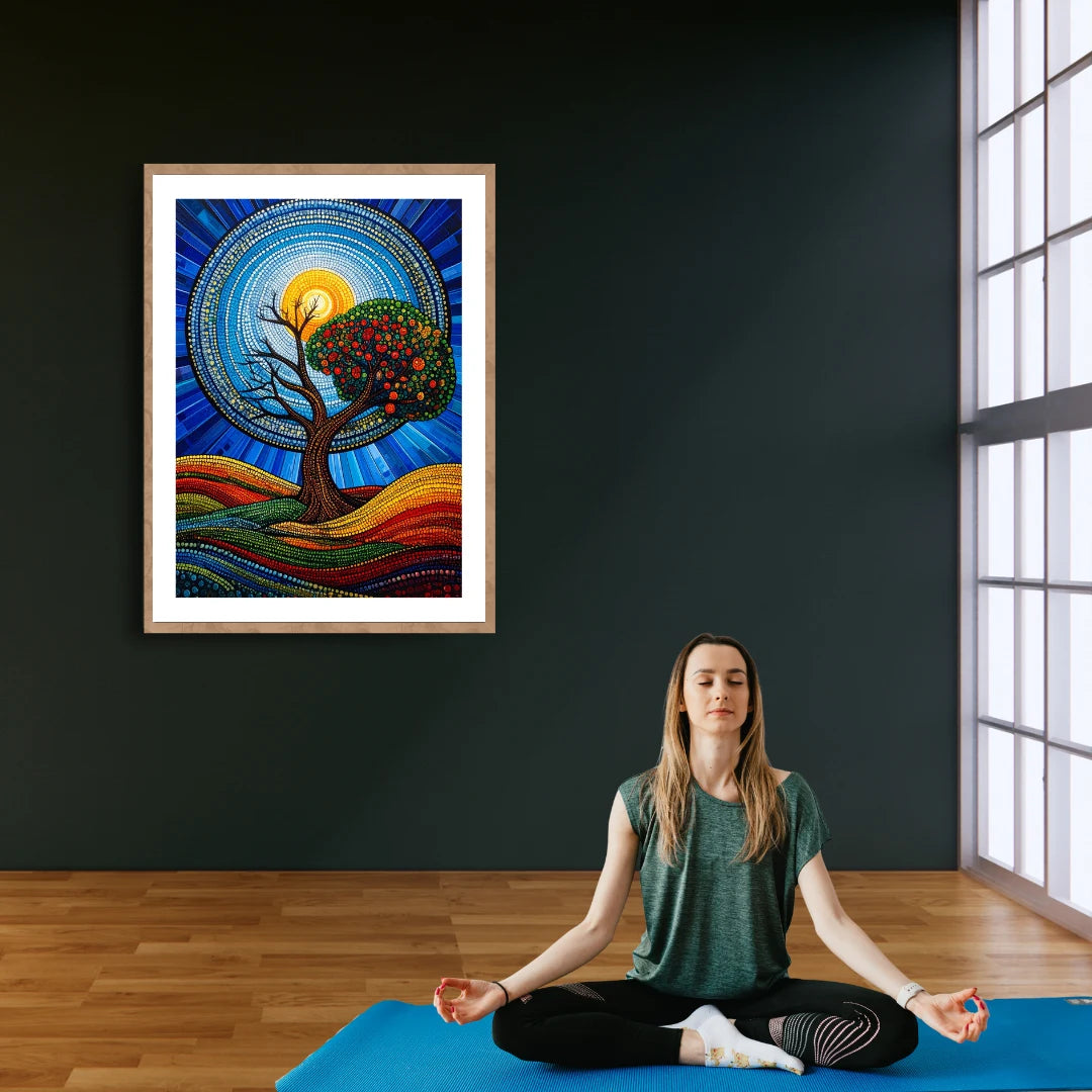 Mandala tree canvas art for meditation and yoga room wall decor
