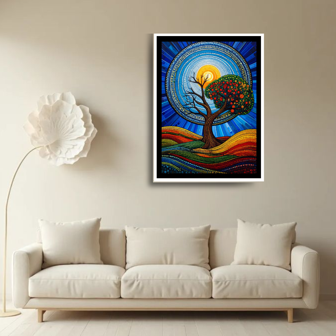 Mandala tree canvas painting for modern home wall decor
