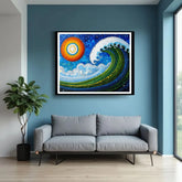 Mandala ocean wave wall art painting for modern living room decor
