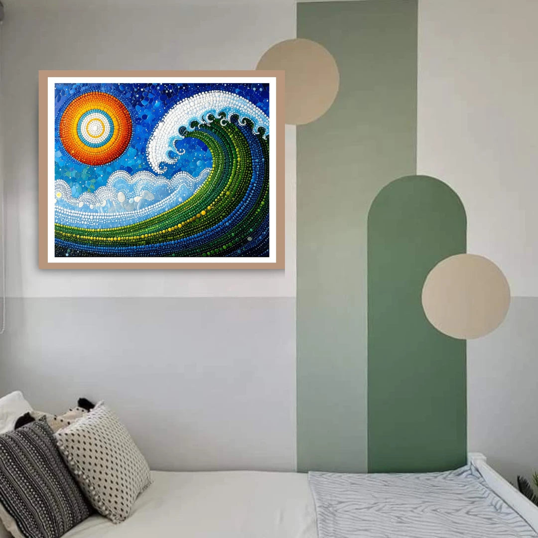 Ocean wave mandala wall painting for contemporary home interior
