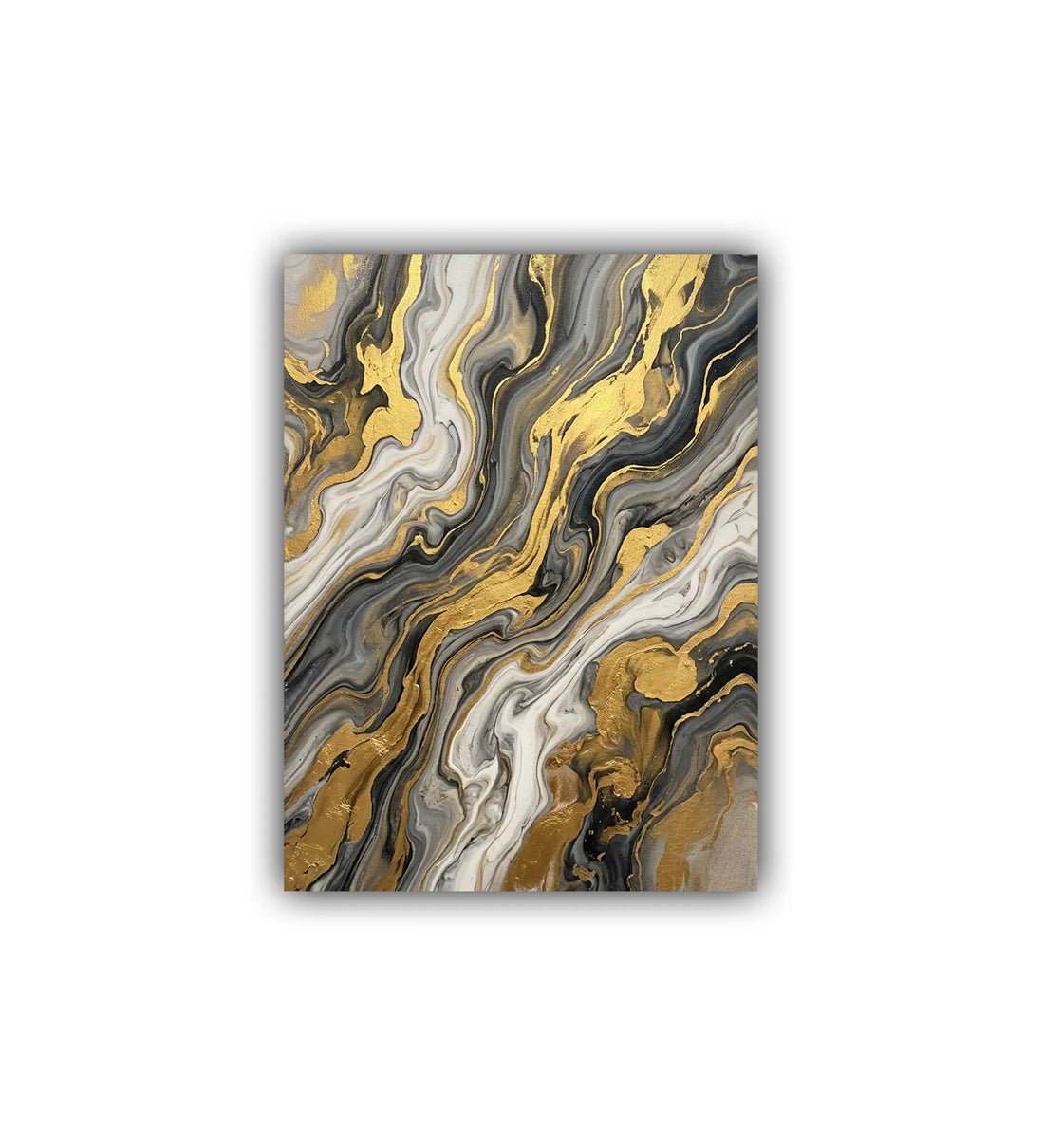 Abstract art print with gold and gray marbled pattern on a white background
