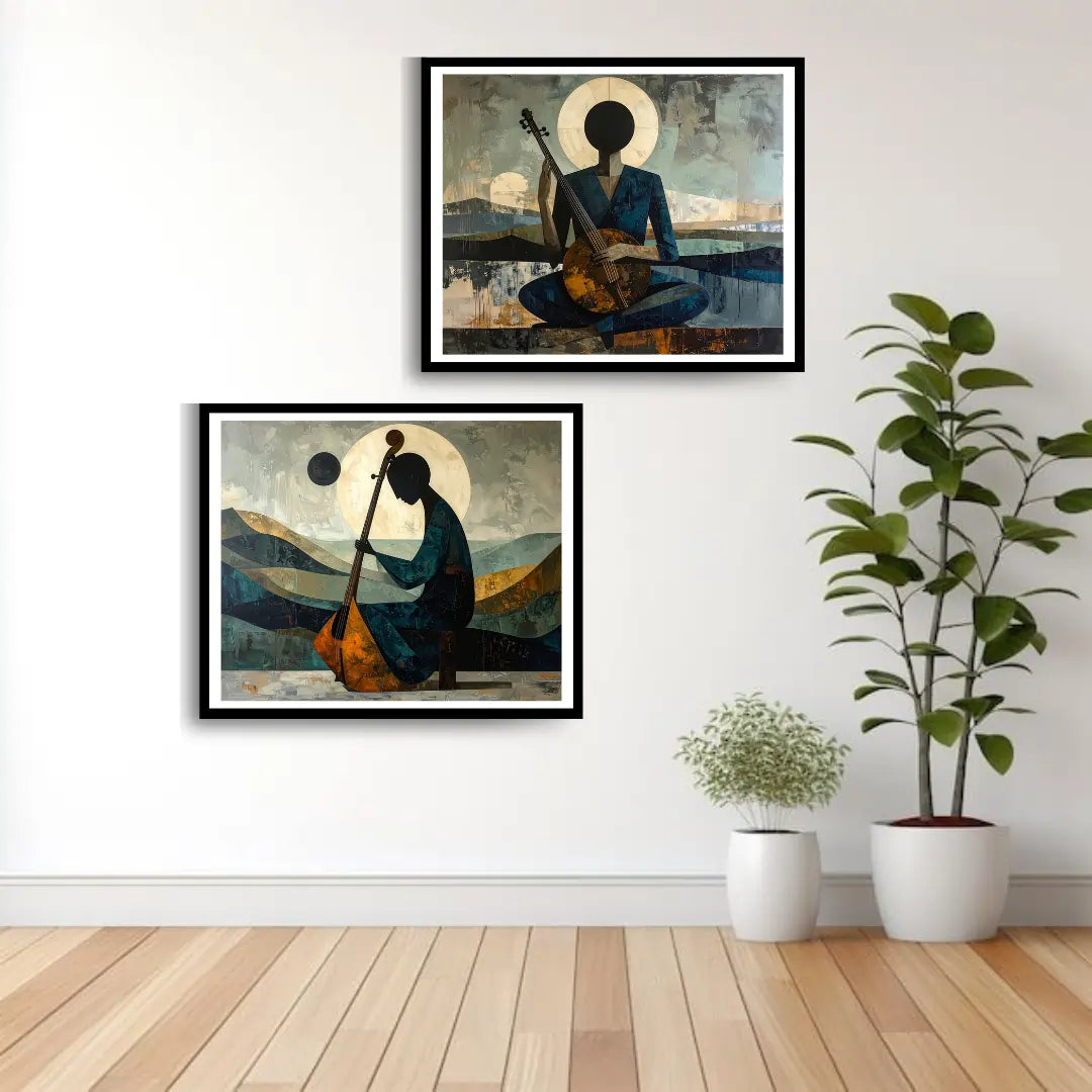 Meditative musician canvas wall art set of 2 calm musical painting for home decor