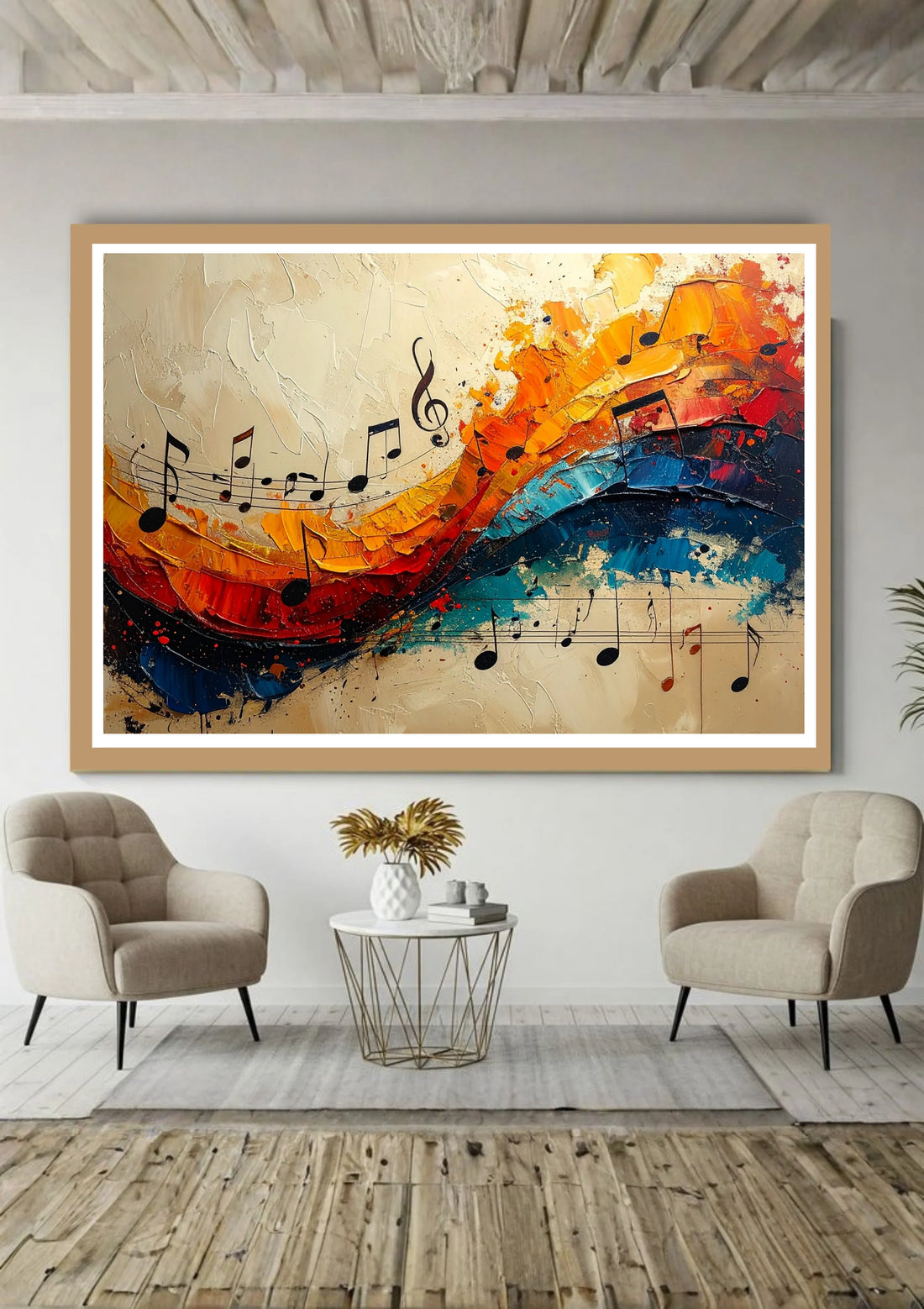 Modern music-inspired wall art showing rhythmic sound movement