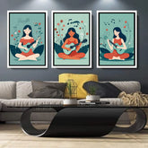 Mindfulness wall art canvas set of three with calm sitting illustrations